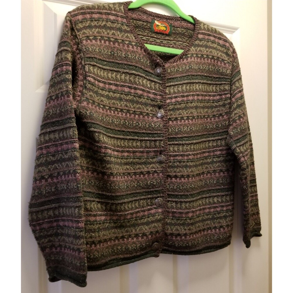 Alps fair isle Sweater Womens Cardigan Sz M Wool Button up USA Vintage